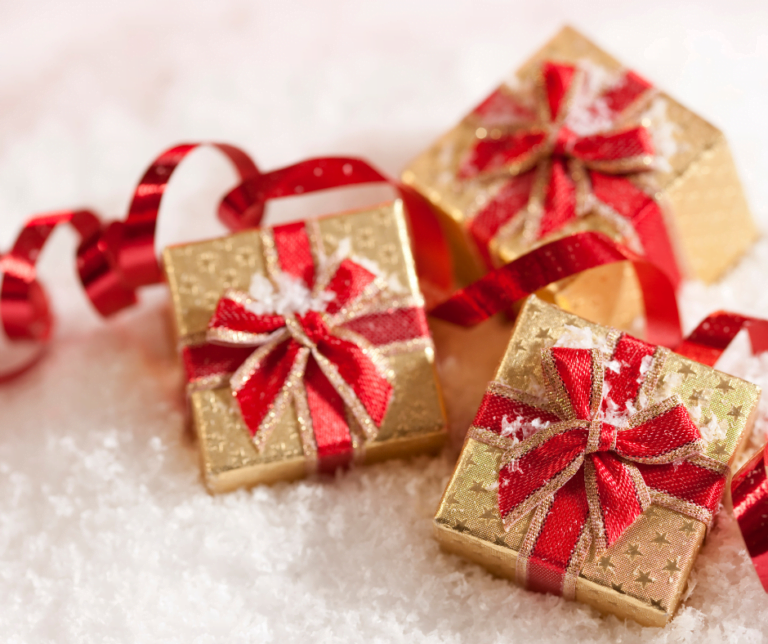 Holiday packages with red bows